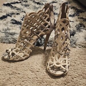 Vince Camuto Leather Snake Print Caged Women's Heels Sz 6M